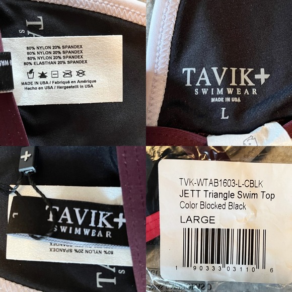 TAVIK Bikini Set Jett Top Jayden Bottom ColorBlock Black Swim Large NWT - Picture 10 of 14